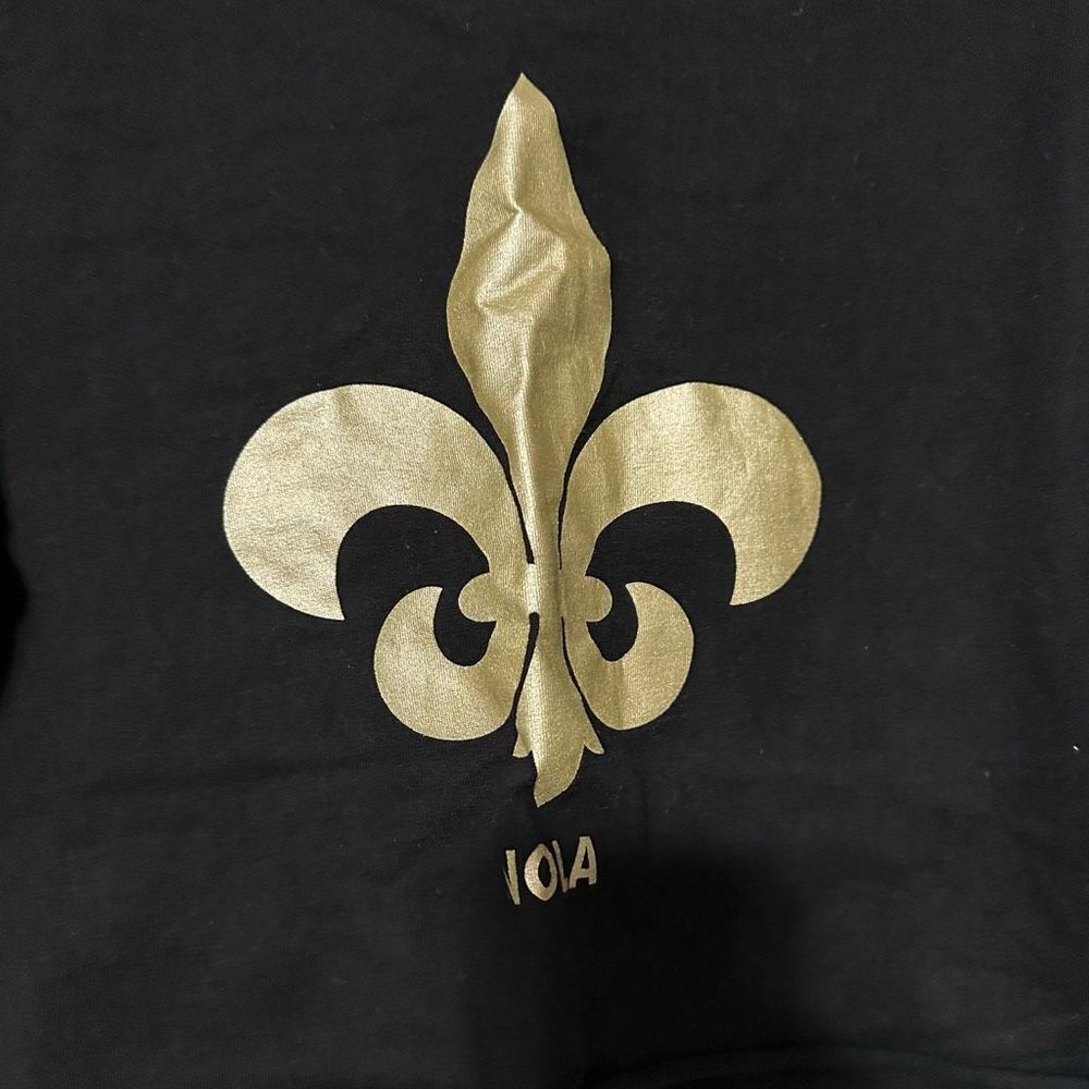 NOLA New Orleans Saint black/gold sweatshirt style long sleeve crop top - Picture 2 of 4
